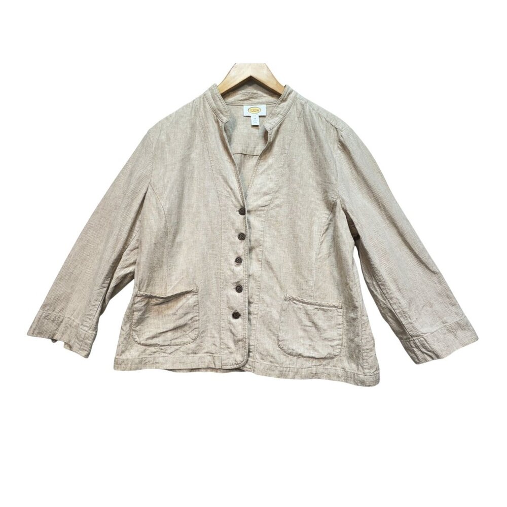Talbots Womens Linen Blend Blazer Jacket Sze18 Beige Casual Button Front Pockets